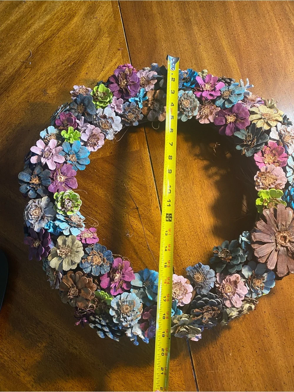 Multicolor Floral Pinecone 20” Wreath with Purple, Teal & Green Accents